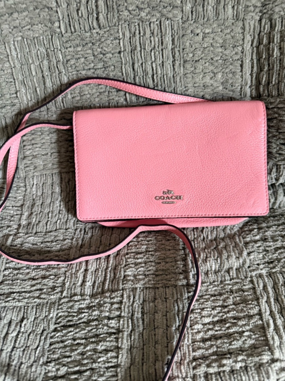 Coach Pink Pebble Leather Crossbody Wallet